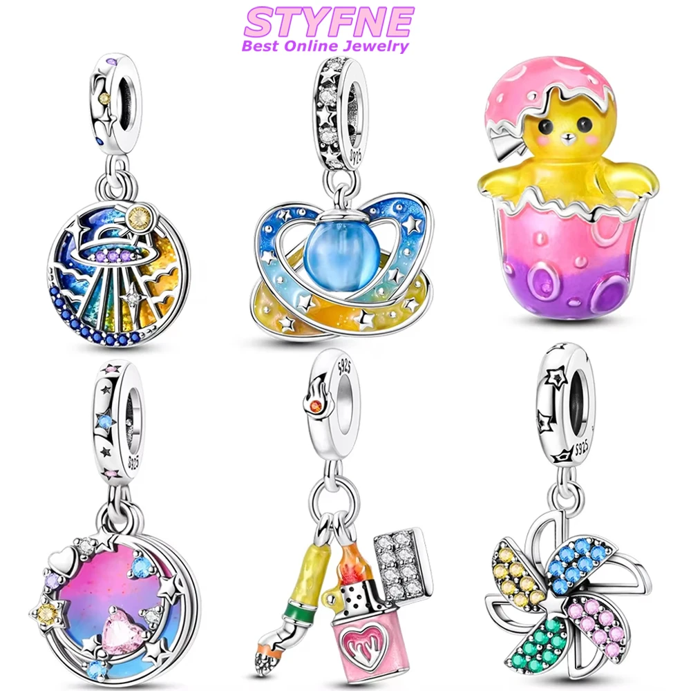 925 Silver Original Dreamy Starry Sky Colorful Ducks Windmill Charms Beads Fit Bracelet Jewelry Women Diy Accessories Fine Gift