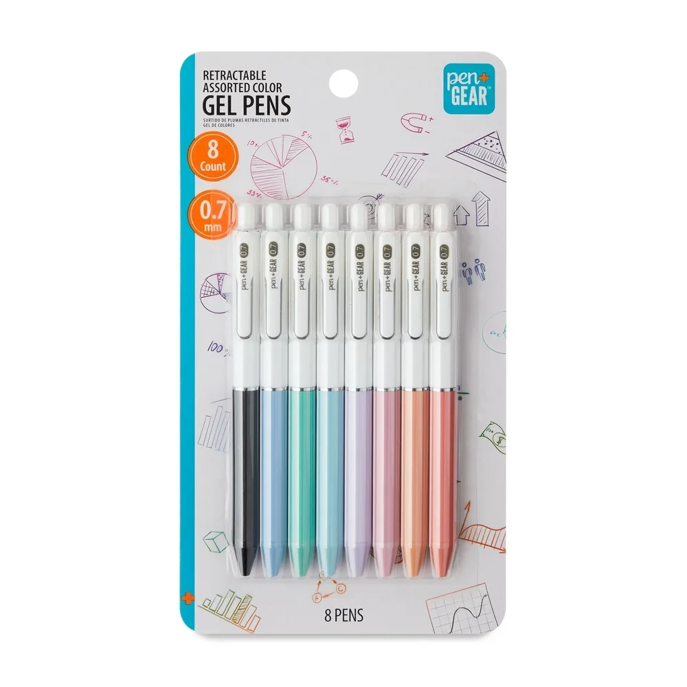 Retractable Gel Ink Pens 0.7mm Medium Point Fast Dry Non Smear Comfortable Grip 8 Colors for Writing Drawing