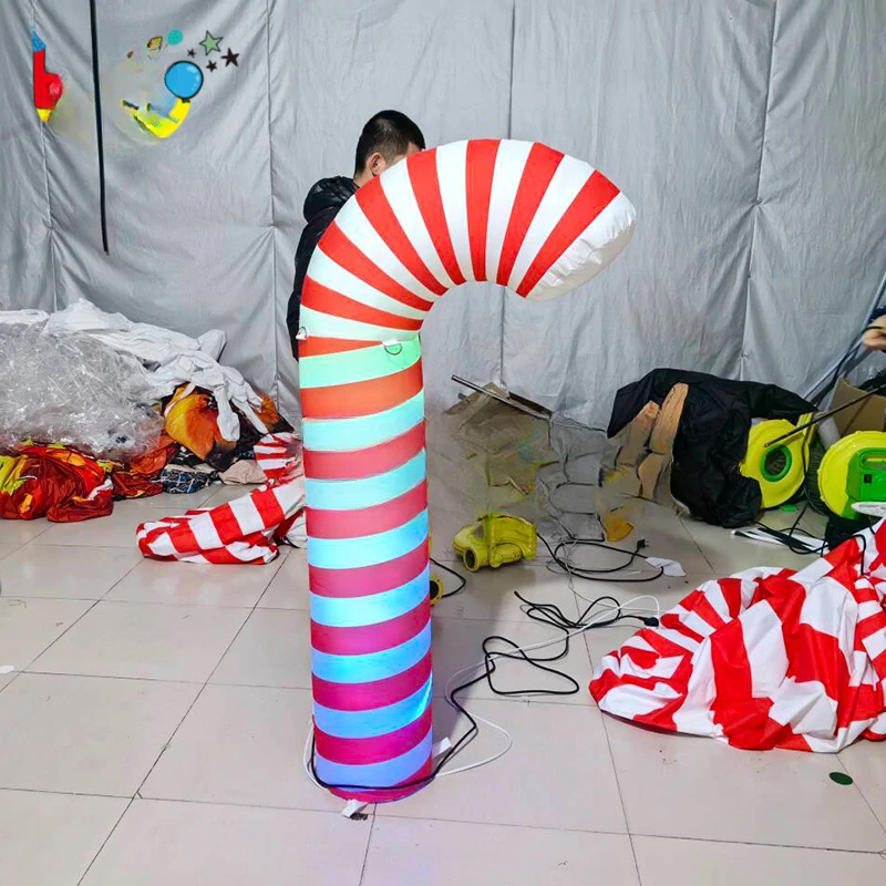 Large Inflatable Candy Cane Christmas Outdoor Holiday Decoration With Blower Accessory For Events