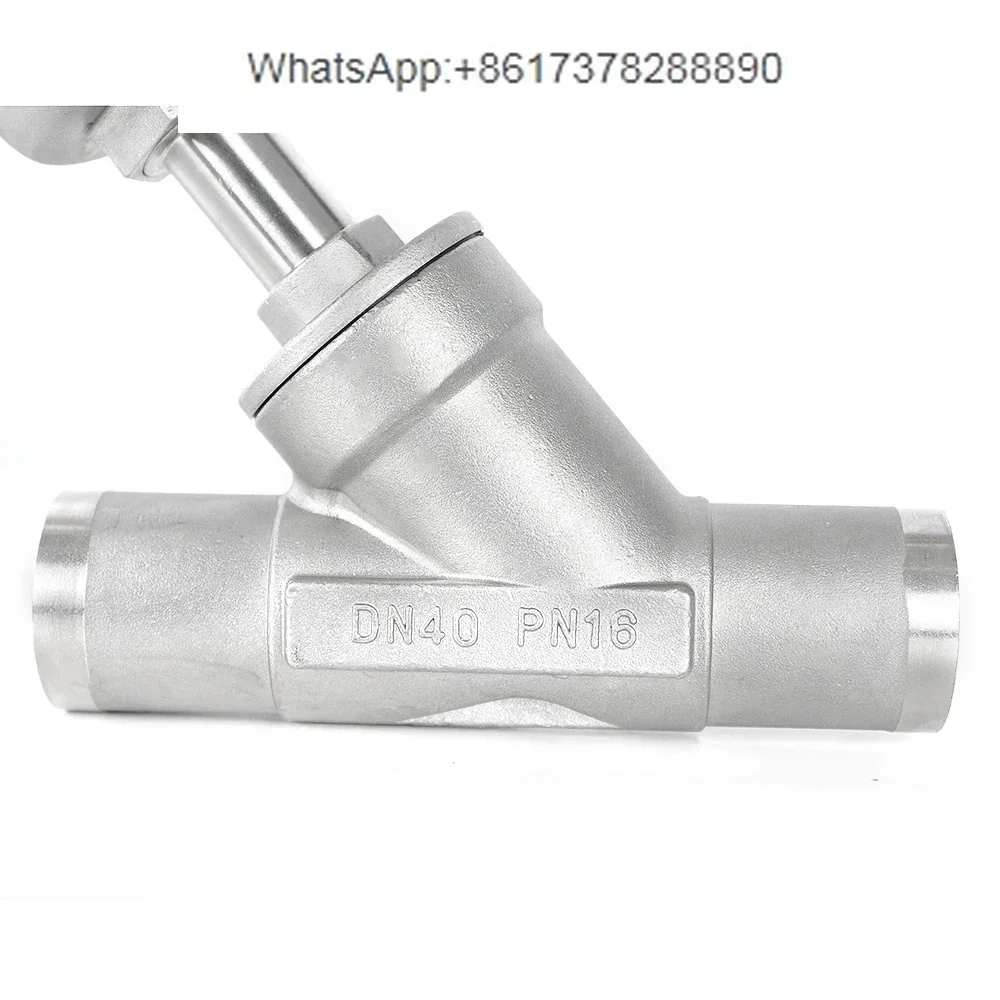 Pneumatic welding angle seat valve 304 stainless steel Y-shaped high-temperature steam water treatment DN80