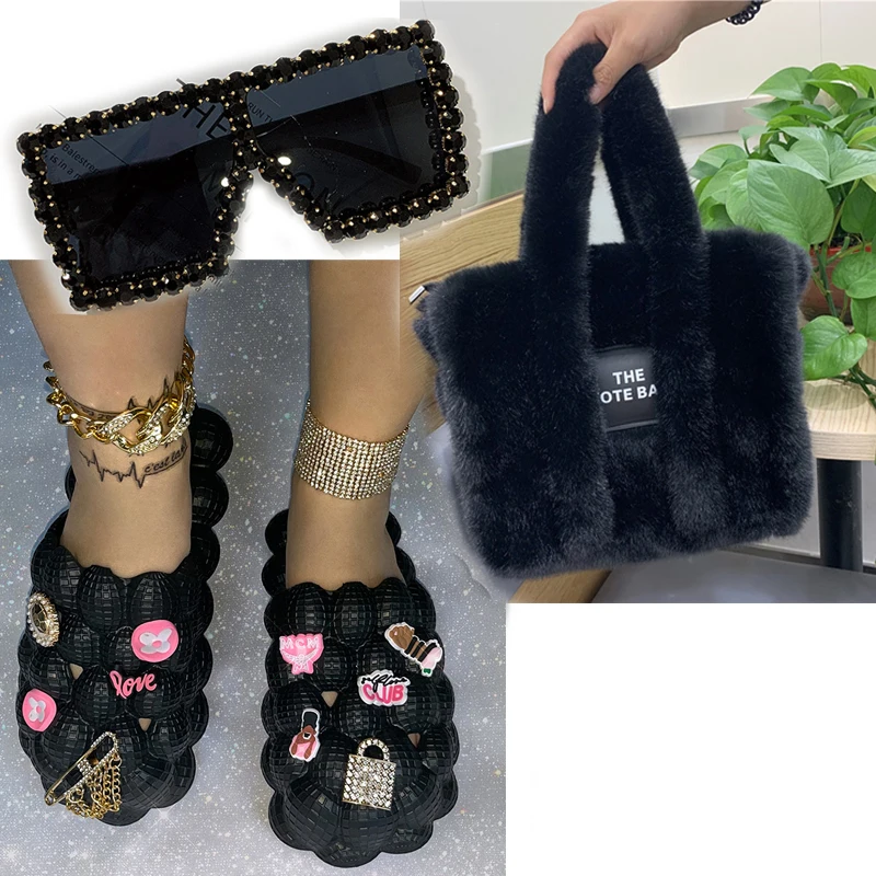 Summer 2024 Selling Personality Bubble Slippers Fashion Home Massage Sandals Women Slippers Sandals Box Sunglasses 3-piece Suit