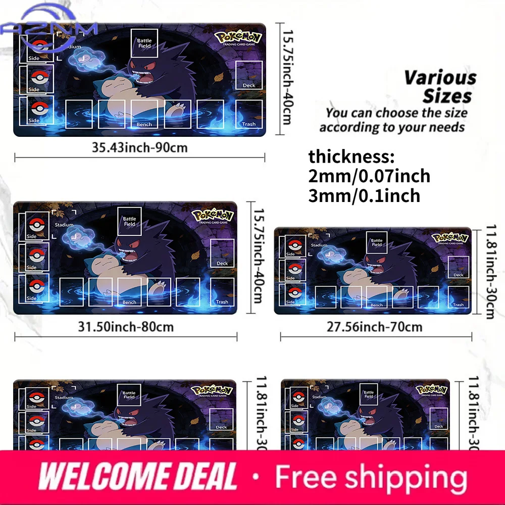 

Blue Flame Gengar Snorlax Pokemon TCG Zoned Battle Playmat Large Non-slip Desk Gaming Mouse Pad Multi Size
