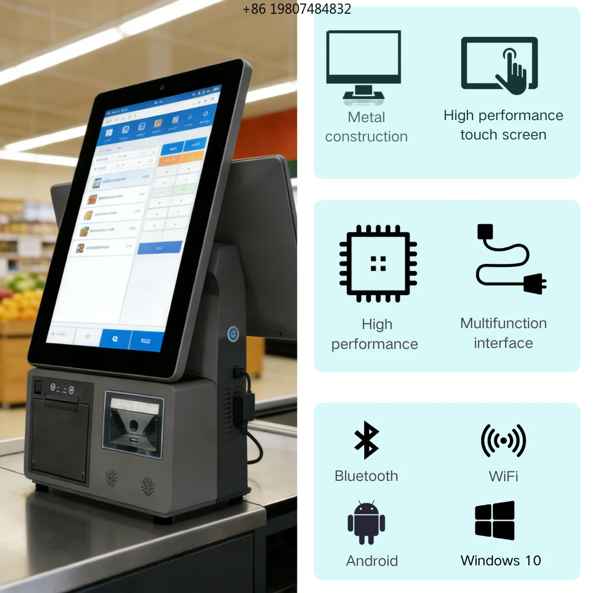 

15.6-inch Self-Service POS Kiosk for Aliexpress, Smart Touch Windows I5 Metal 32G/64G EMMC 2G/4G/8G