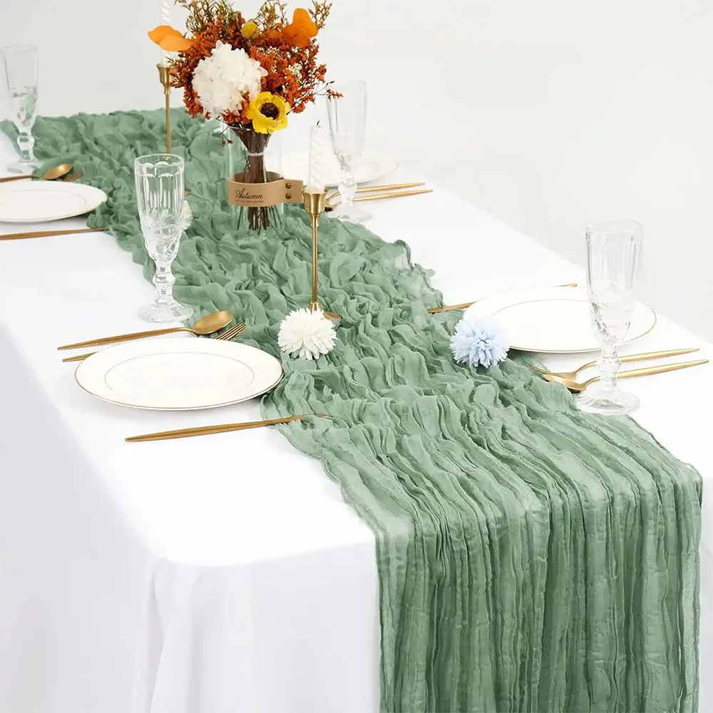 Long Vintage Table Runners 90x180/300cm Boho Cheesecloth Table Setting Multi-color Semi-Transparent Gauze Tablecloth Party