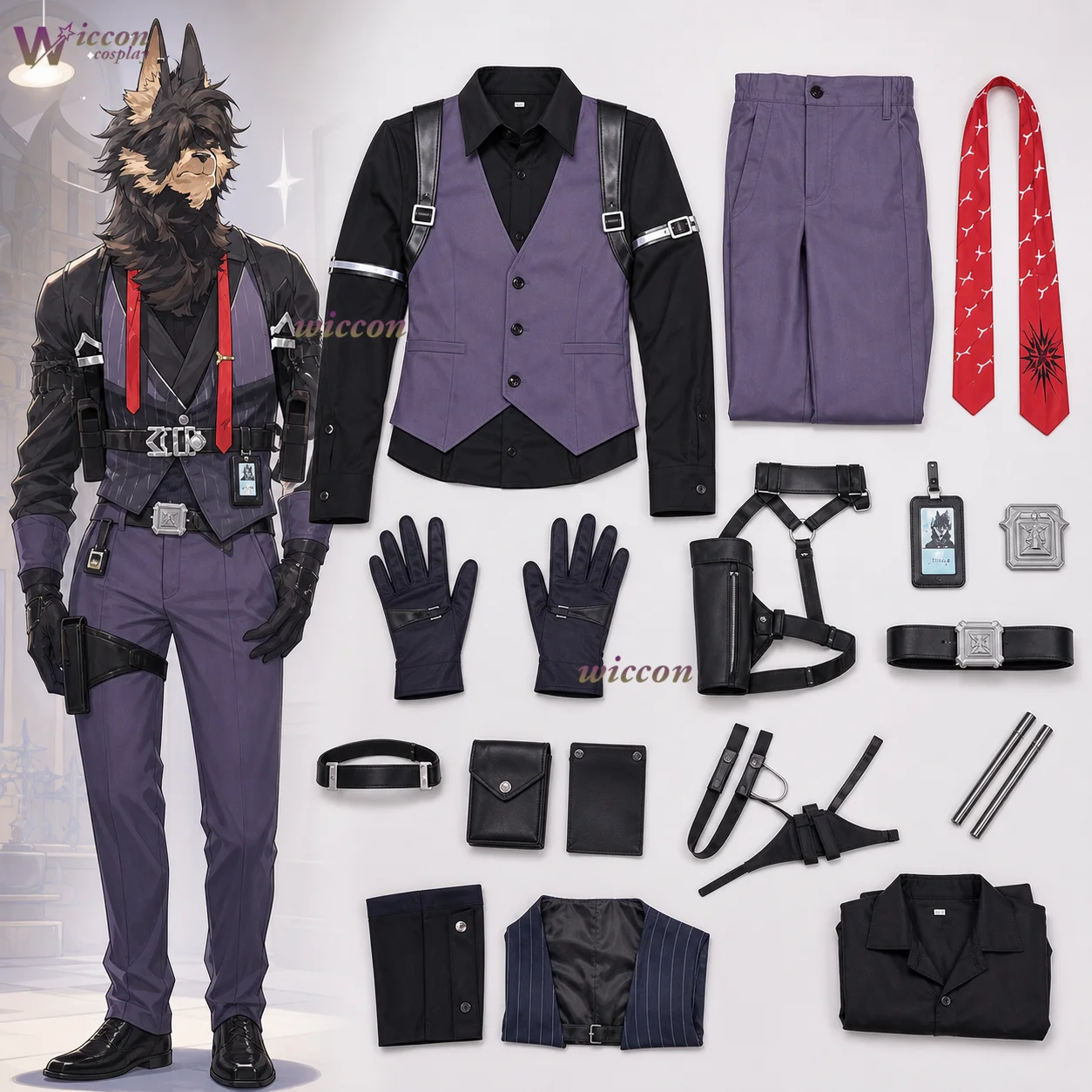 MoeMimic Anime Game Neverness To Everness Cosplay Skia Costume Furry Furrsuit Handsome Suit Coat Vest Pants Belt Bag Full Set