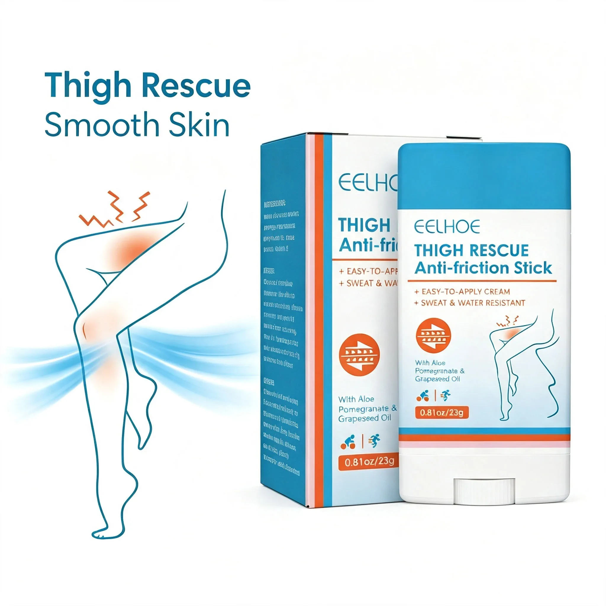 Eelhoe Thigh Anti-Friction Stick Waterproof Reduce Inner Thigh Friction Alleviate Discomfort Moisturize Skin Thigh Chafing Cream