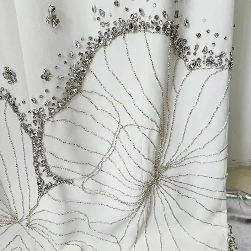 QMQA Fashion Women\'s Banquet Dresses Designer Nail Bead Diamond Spliced High Waist Slimming Evening Elegant 2025 Female New QM74