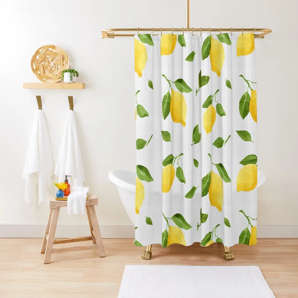 

Bright yellow watercolor lemons seamless pattern Shower Curtain Funny Shower For The Bathroom Bathroom Accessory Curtain