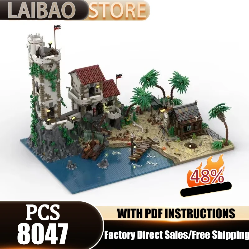 Moc Building Blocks Barracuda Bay Pirate Bay Model Technology Bricks Street View Model DIY Construstion Pirates Model Toys Gifts