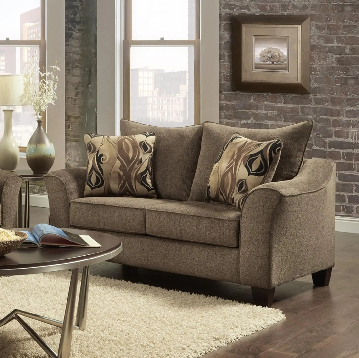 Camero Cafe Fabric Pillowback Loveseat