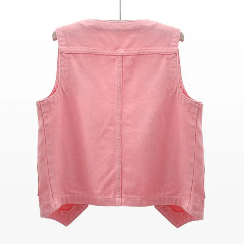 Women Vests V Neck Single Breasted Denim Coats Washing Slim Pockets Cardigan Patchwork Spliced Solid Slight Strech Basics
