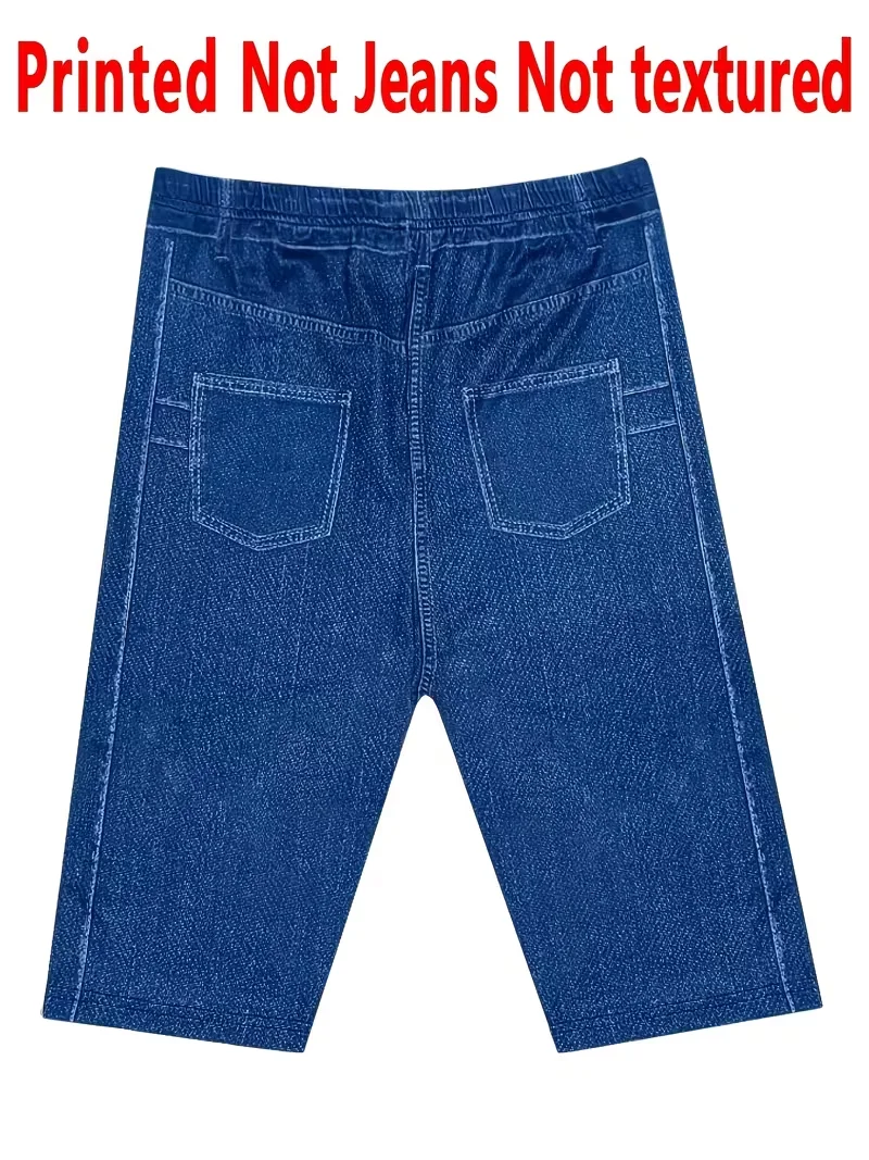 Bedruckte Leggings, Stoff ohne Denim, Caprihose mit Scheintaschen- und Knopf-Print, hochelastische, neu eingetroffene, modische Skinny-Hose5 – Detail 4