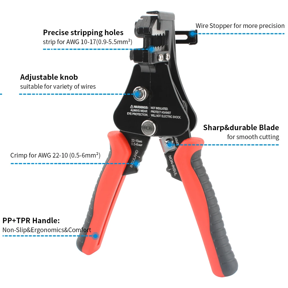 17-10AWG Automatic Wire Stripper Adjustable Multifunctional Cable Stripping Crimping Pliers Electrician Tool