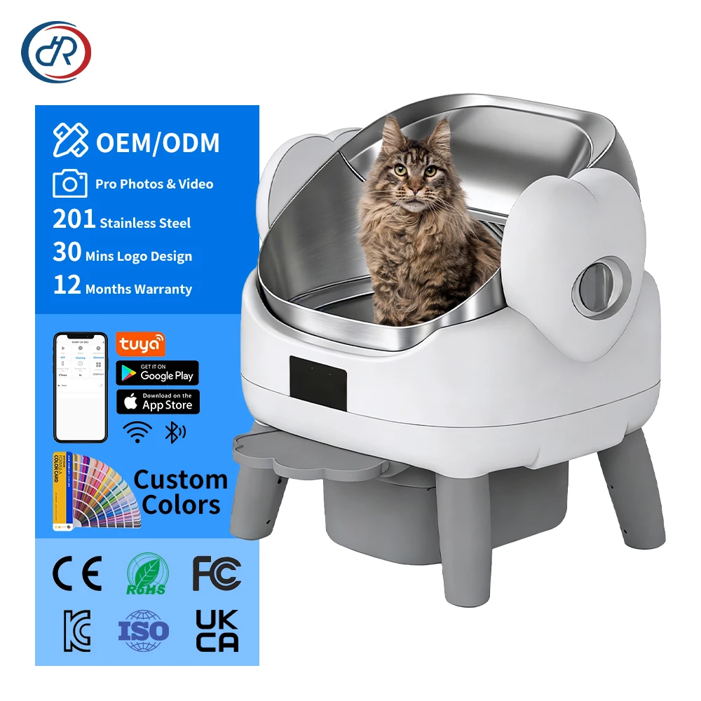 OEM ODM Open Smart Self Cleaning Cat Litter Box Stainless Steel Inner Radar Sensor Jam Free Design App WiFi Control