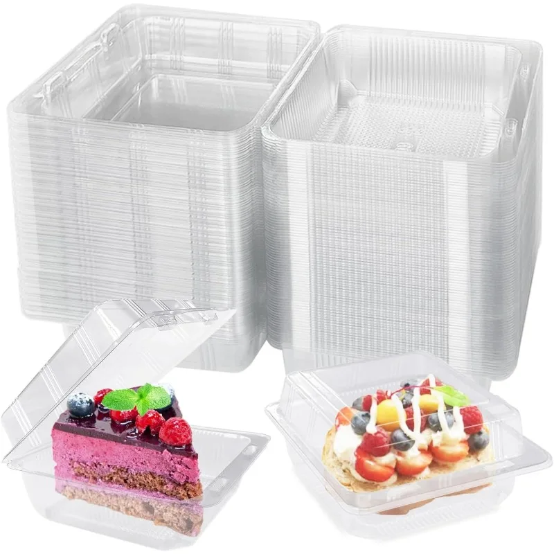 50/100PCS Transparent Plastic Cake Box with Flip Cover Square Dessert Box Wedding Party Mousse Fruit Cake Food Packing Box