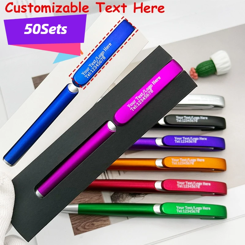 50SETS (50 PCS Customizable Retractable Ballpoint Pens with 50PCS Paper Pen Box ) for School Office Advertising Promotional Pens