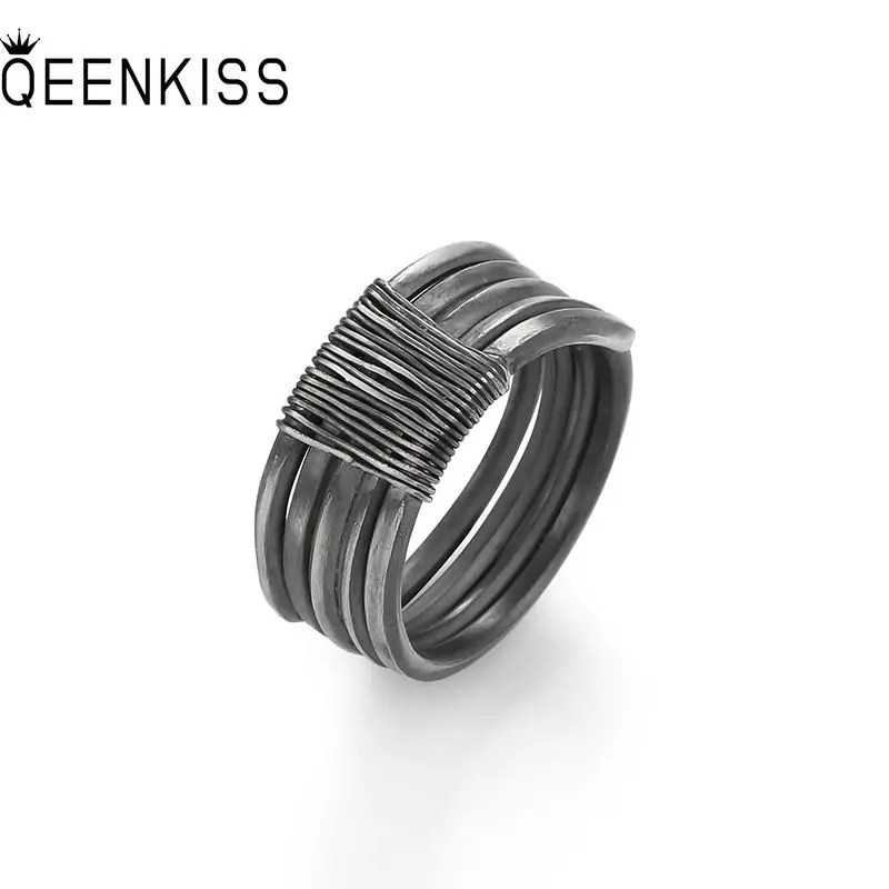 

QEENKISS 925 Sterling Silver Ring for Men Male Vintage Adjustable Twine Wind Ring Fine Jewelries Wholesale Party Gift RG6773