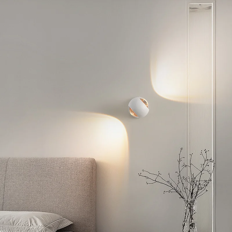 Indoor Home Decoration Sconce Light Metal Body Acrylic Lampshade Up Down Wall Lamp Modern Bedroom Reading Rotatable Spot Lustres