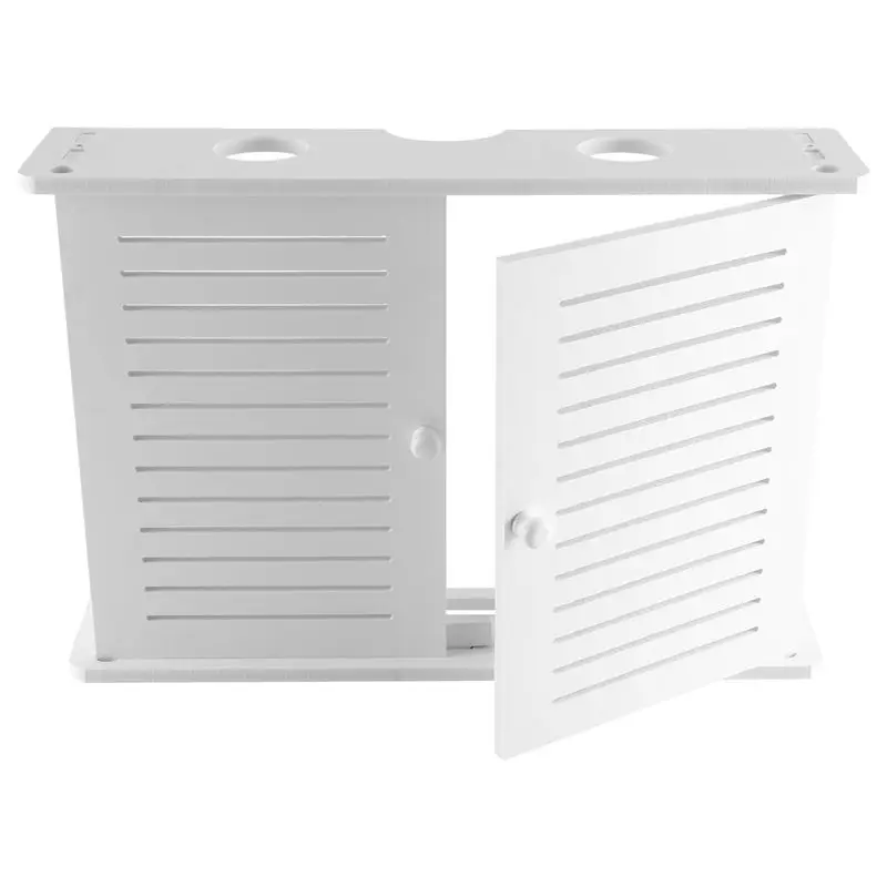 A96K-3X Wifi Router Storage Boxes Wooden Box Cable Power Plus Wire Bracket Wall Hanging Plug Board Shelf -Double Door