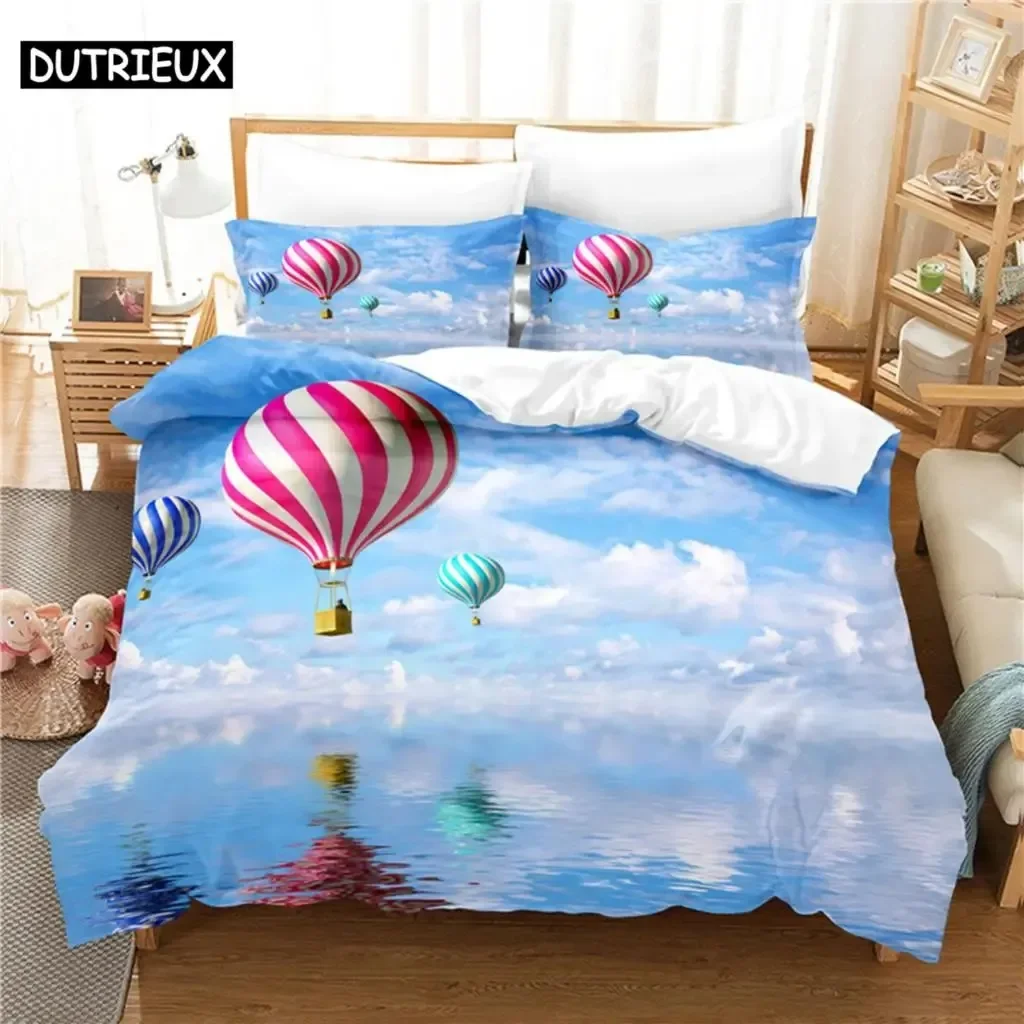 Hot Air Balloon Comfortable Duvet Quilt Cover Pillowcase Bedding Set Children Bedroom Decoration Home Textile