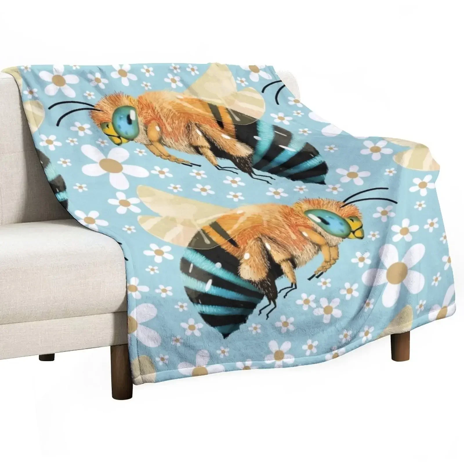 

Blue Banded Bee Throw Blanket Plaid on the sofa Flannels Blankets Sofas Of Decoration Soft Big Blankets