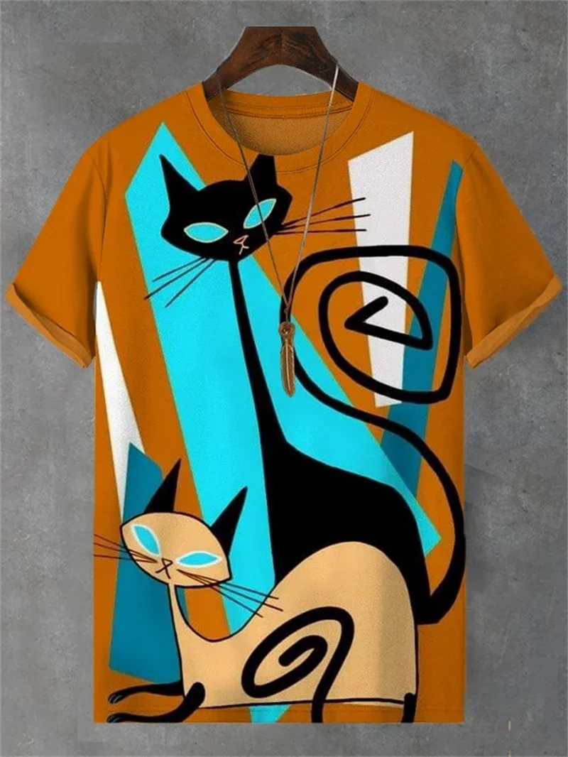 Funny Cat Graphic T Shirts For Men Fashion Summer Short Sleeve Crew Neck 3D Printed Kids T-shirts Casual Oversized Harajuku Tees image 2