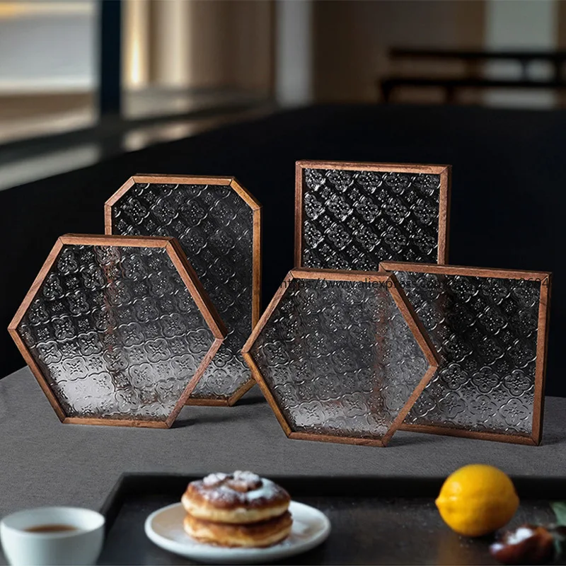 Vintage Haitang Flower Glass Tray Decoration Light Luxury Creative Home Living Room Tea Table Storage Tea Cup Fruit Plate
