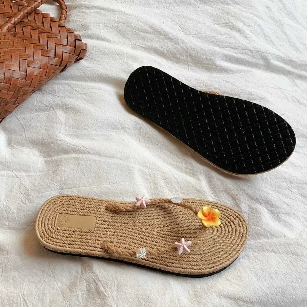 Sandalias EVA con Diseño de Estrella de Mar para Mujer, Chanclas con Flores y Estrellas de Mar para Vacaciones en la Playa, Estilo Y2K, Sandalias Tejidas y Trenzadas Casuales para Chicas