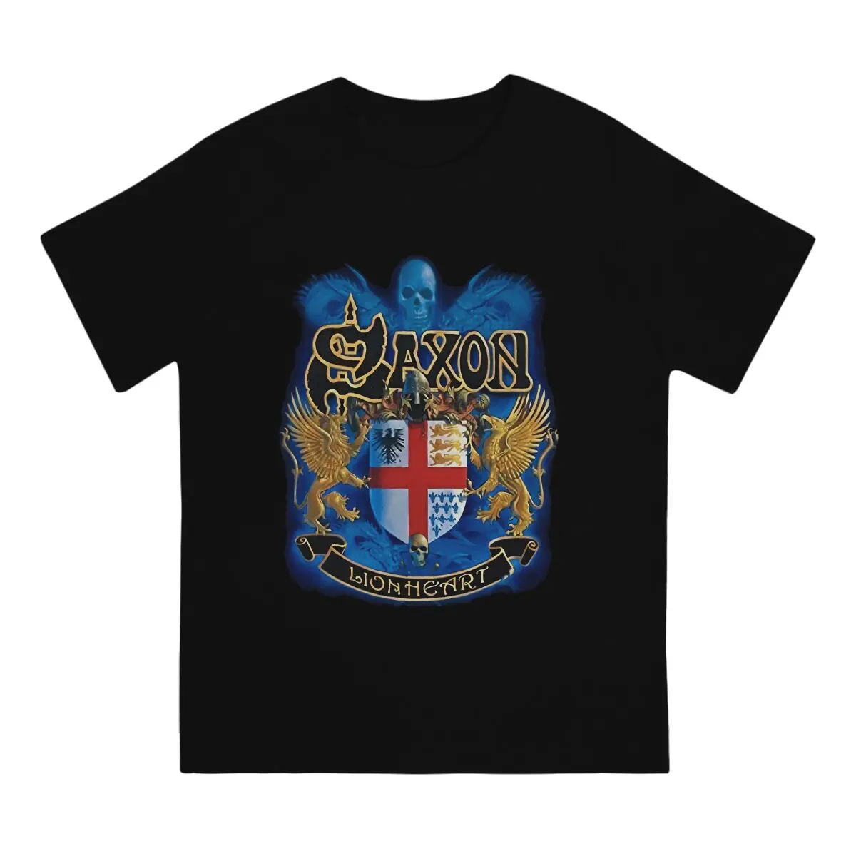 Saxon - Lionheart Men T Shirt British Classic Metal Band Leisure Tee Shirt Short Sleeve Round Collar T-Shirt Cotton Gift Idea