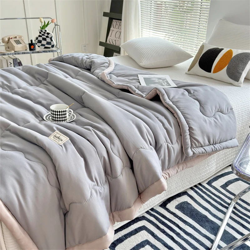 

Washed Cotton Summer Quilt Solid Color Brief Japanese Thin Comforter Grey Home Blanket Air Conditioning Patchwork 150*200cm