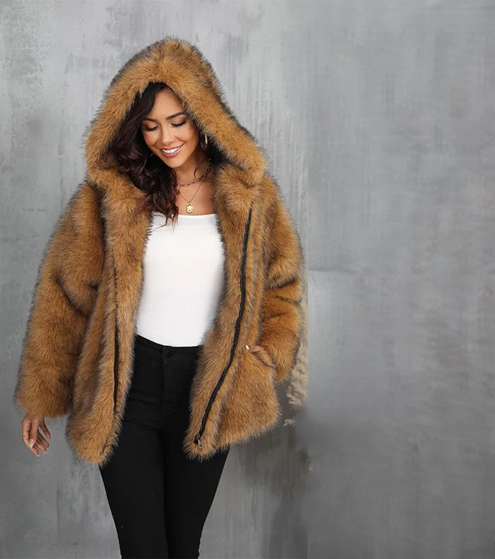 Chaquetas de piel sintética para mujer, abrigos acogedores tipo capullo para danza, ancianos, Kawaii, Reversible, con capucha, cuello redondo, puños elásticos dulces adelgazantes OL