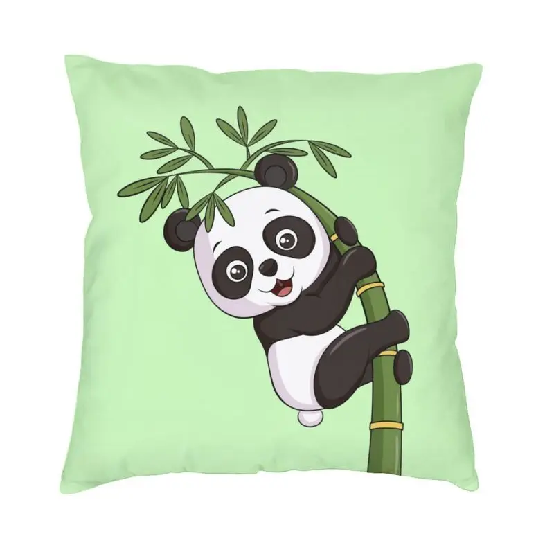 Cute Panda Climbs Bamboo Cushion Cover 45x45 Home Decorative 3D Print Animal Cartoon Throw Pillow Case for Living Room Two Side