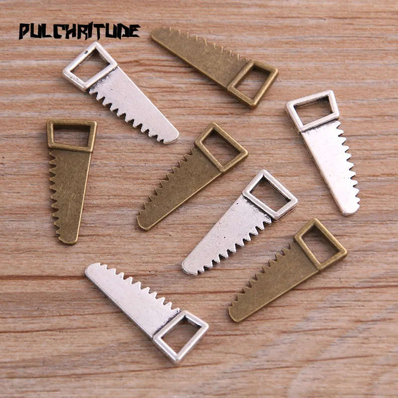 PULCHRITUDE 20PCS 9*24mm Two Color Metal Zinc Alloy Daily Necessities Tool Saw Charms Fit Jewelry Pendant Charms Makings