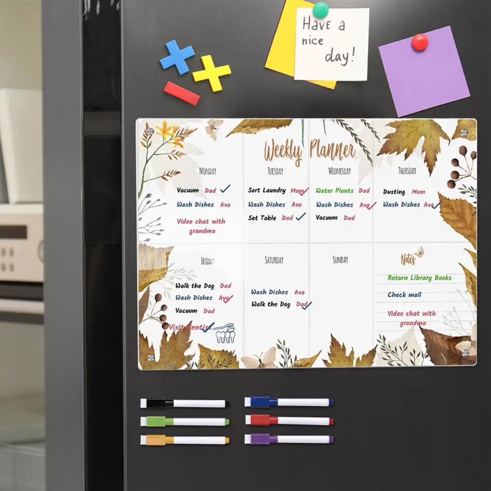 Planejador Semanal Acrílico Transparente, Adesivos Magnéticos, Re-Gravável, Escrita Suave, Quadro de Mensagens para Organização