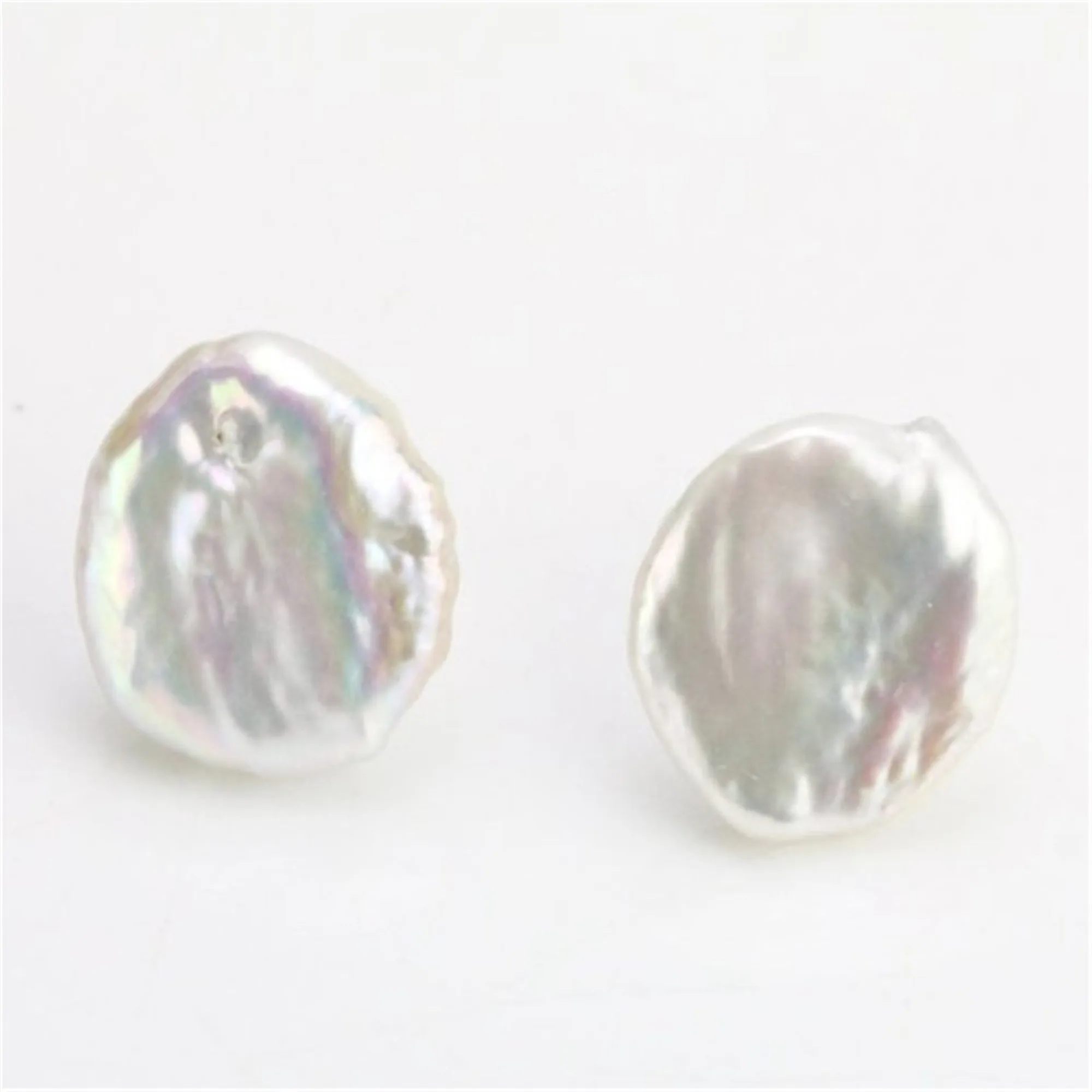 13-14mm huge White Baroque Pearl Earrings Silver Ear Stud Wedding Clip-on Gemstone Teens Crystal