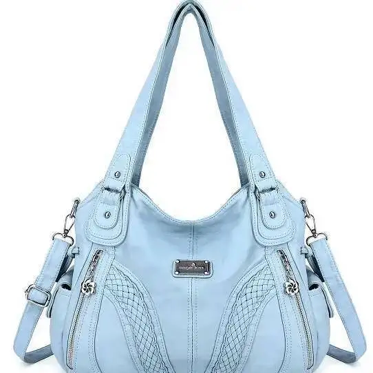 Bloom Hot Girls Blue Shoulder Bags Women Retro Leather Large Capacity Y2k Handbag Female Vintage Messenger Tote Bag Aesthetic