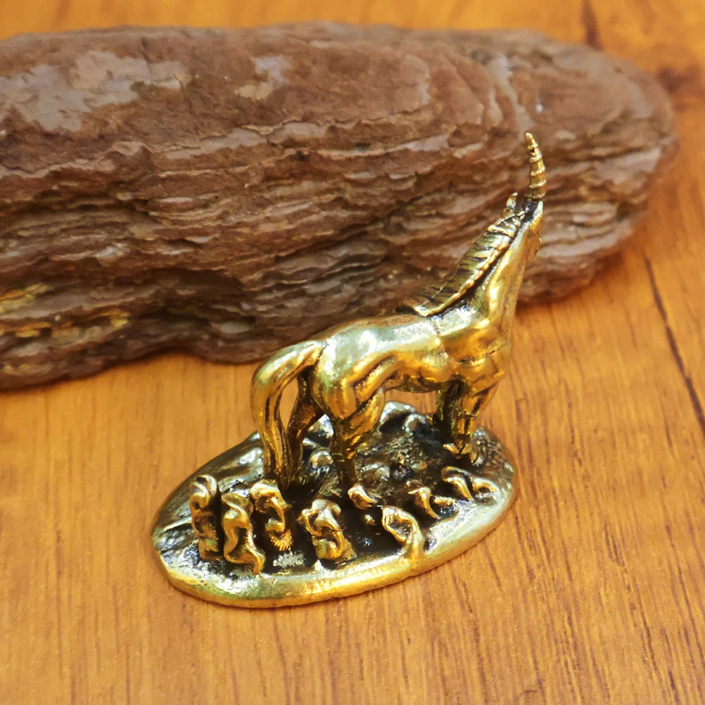 

Solid Brass Vintage Unicorn Sculpture Miniature Desktop Decor for Bookshelves Office Home Charming Handicraft Ornament Metal