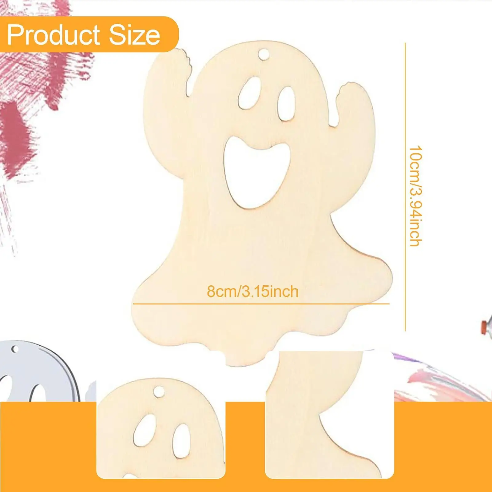 20x المعلقات زخارف الشبح الخشبية DIY الحرف اللوحات تخطيط الرعب #6