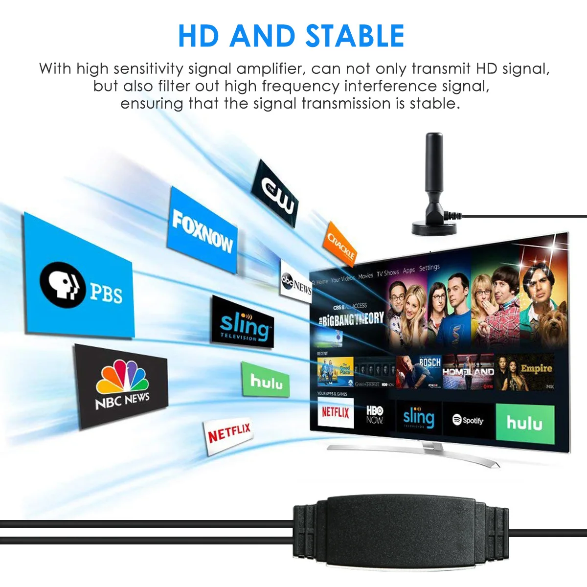 Trong Nhà Kỹ Thuật Số HDTV Anten Khuếch Đại 4K HD Tăng Cường Tín Hiệu Kênh Miễn Phí DVBT2 ATSC Dài Mặt Đất Tầm Sóng Truyền Hình Vệ Tinh đầu Thu