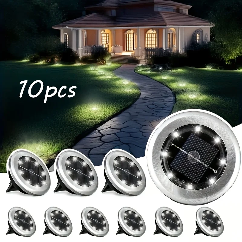 

10pcs， Outdoor Buried Solar Lights, Warm/White 8led, Decorative Lights, Lawn Night Lighting and Outdoor Landscape Lights
