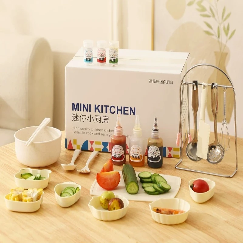 Set di Pentole da Cucina Mini Antiaderenti Senza Rivestimento, Autentico, con Due Livelli Anti-Bruciatura, per Bambine, Regalo di Compleanno