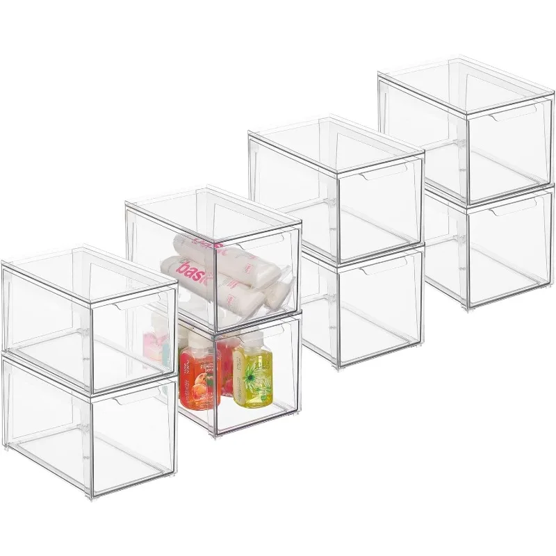 Stackable Bathroom Storage with Pull Out Bin Organizer Drawer for Cabinet, Vanity, Shelf, Cupboard, Cabinet