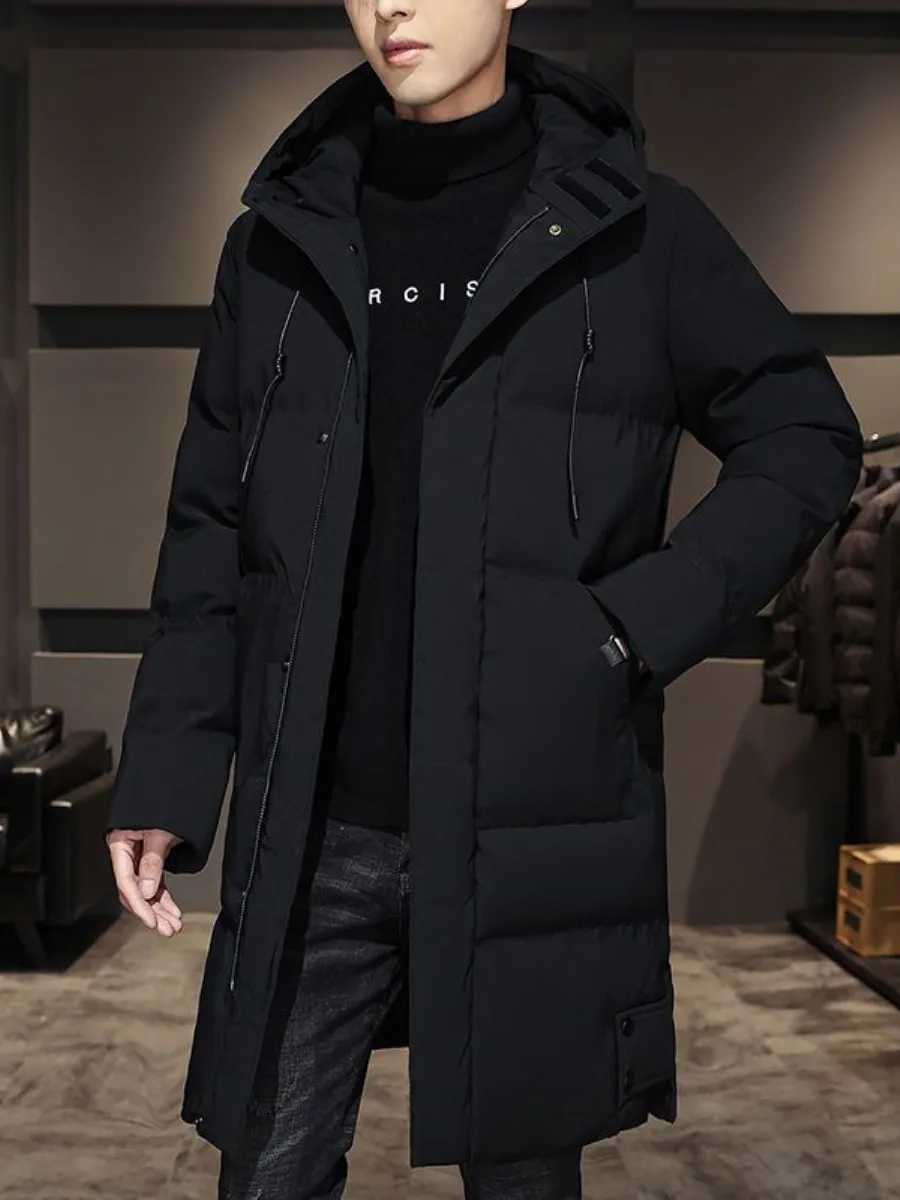 

Men's Mid-Length Thiened down Cotton Jaet Winter Warm Windproof Coat Faionable All-Size Fat Guy Outerwear