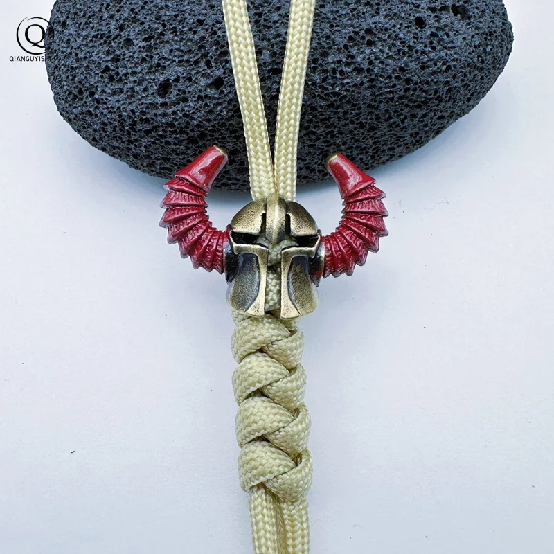 Warrior Helmet Brass Knife Beads EDC DIY Paracord Woven Bracelets Lanyard Pendants Accessories Outdoor Tool Hangings Charms