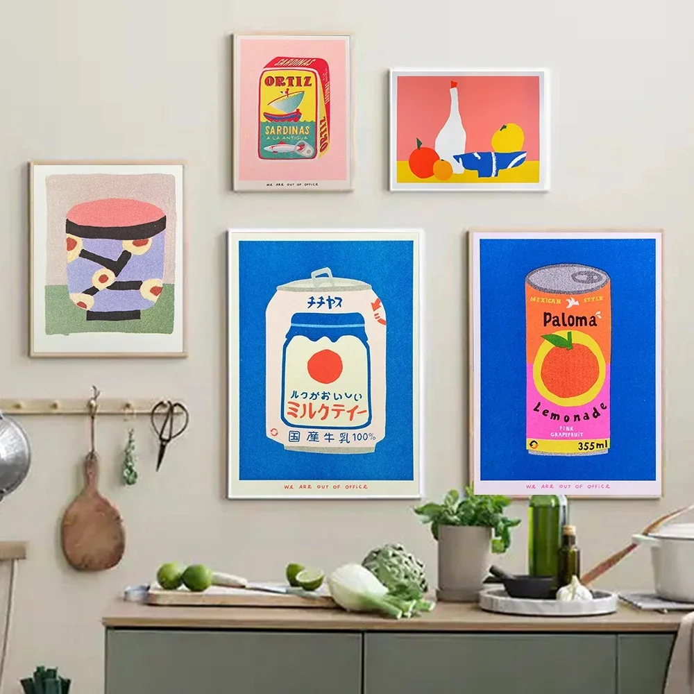 Japanese Pink Canned Sardine Soda Coffee Wall Art Painting Nordic Poster Packaged Print Pictures Living Kitchen Room Home Decor