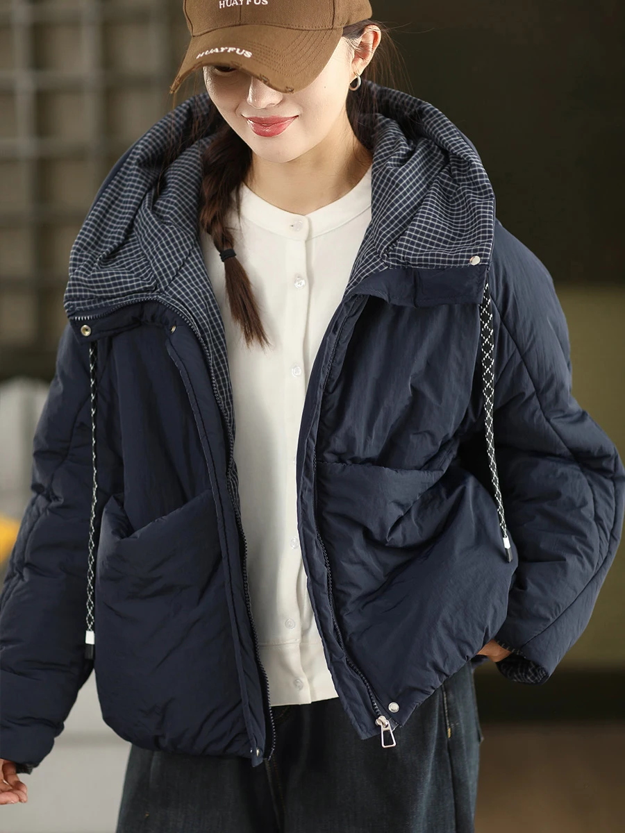 

Thickened Cotton Padded Hooded Jacket High Density Sandwich Cotton Warmth Large Pocket Bread Style Coat for Women Winter Oute...