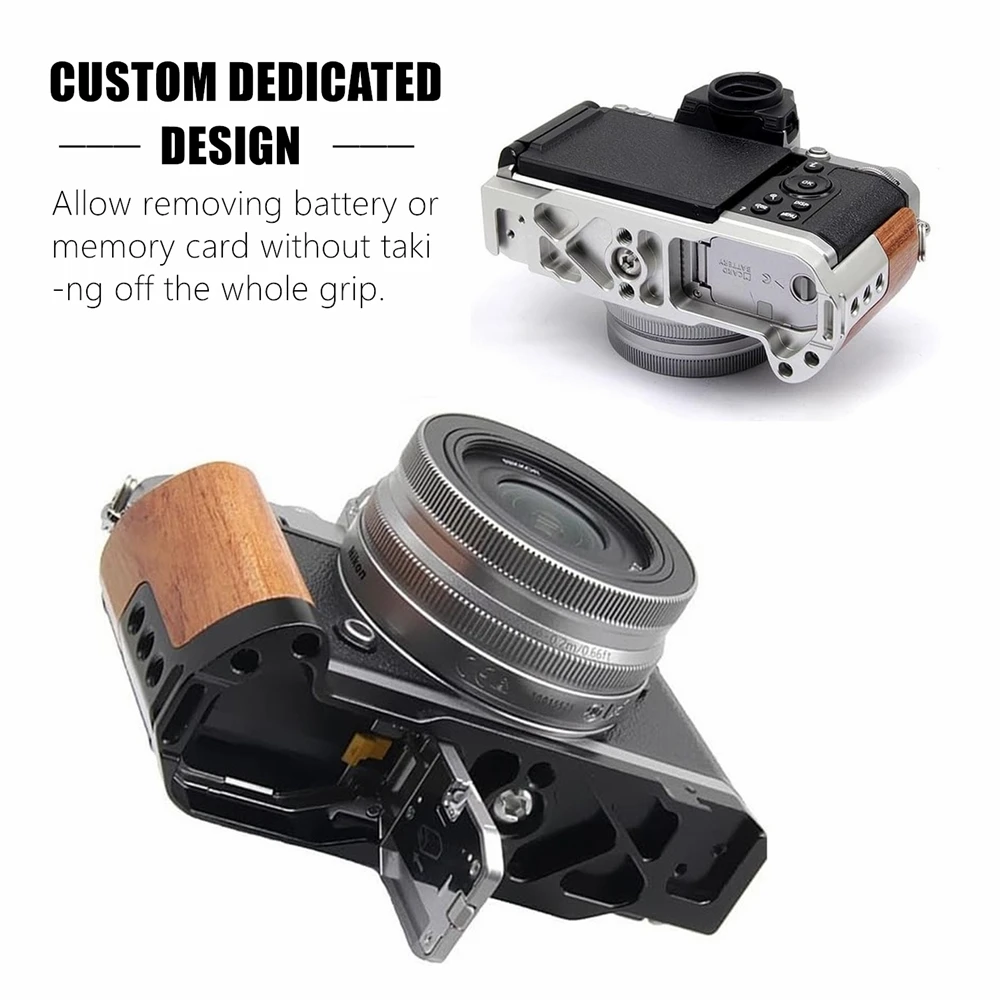 

Handgrip, Wooden L-Shape Grip for Nikon Zfc Camera, Built-in Quick Release Plate for Arca, with 1/4''Holes & Cold Shoe Holes