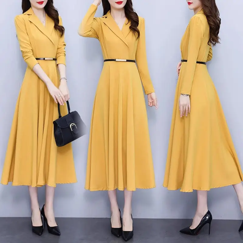 

Hepburn Style Suit Collar Dress Women's Autumn 2023 New French Vintage Slim Professional Style Dress Long Sleeve Workwear Z2641
