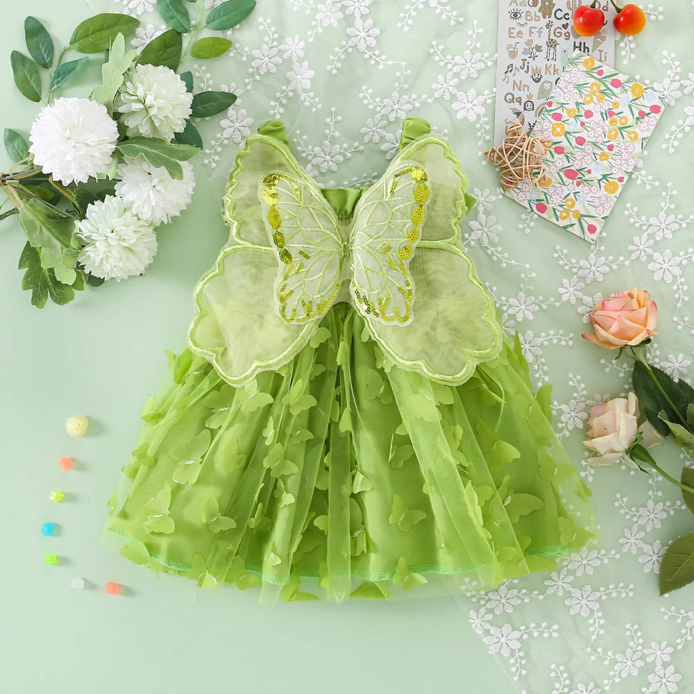 Baby And Girls Summer Transparent Mesh Butterfly Wing Dress Fresh Dress For Baby Girls (0-3 Years Old)