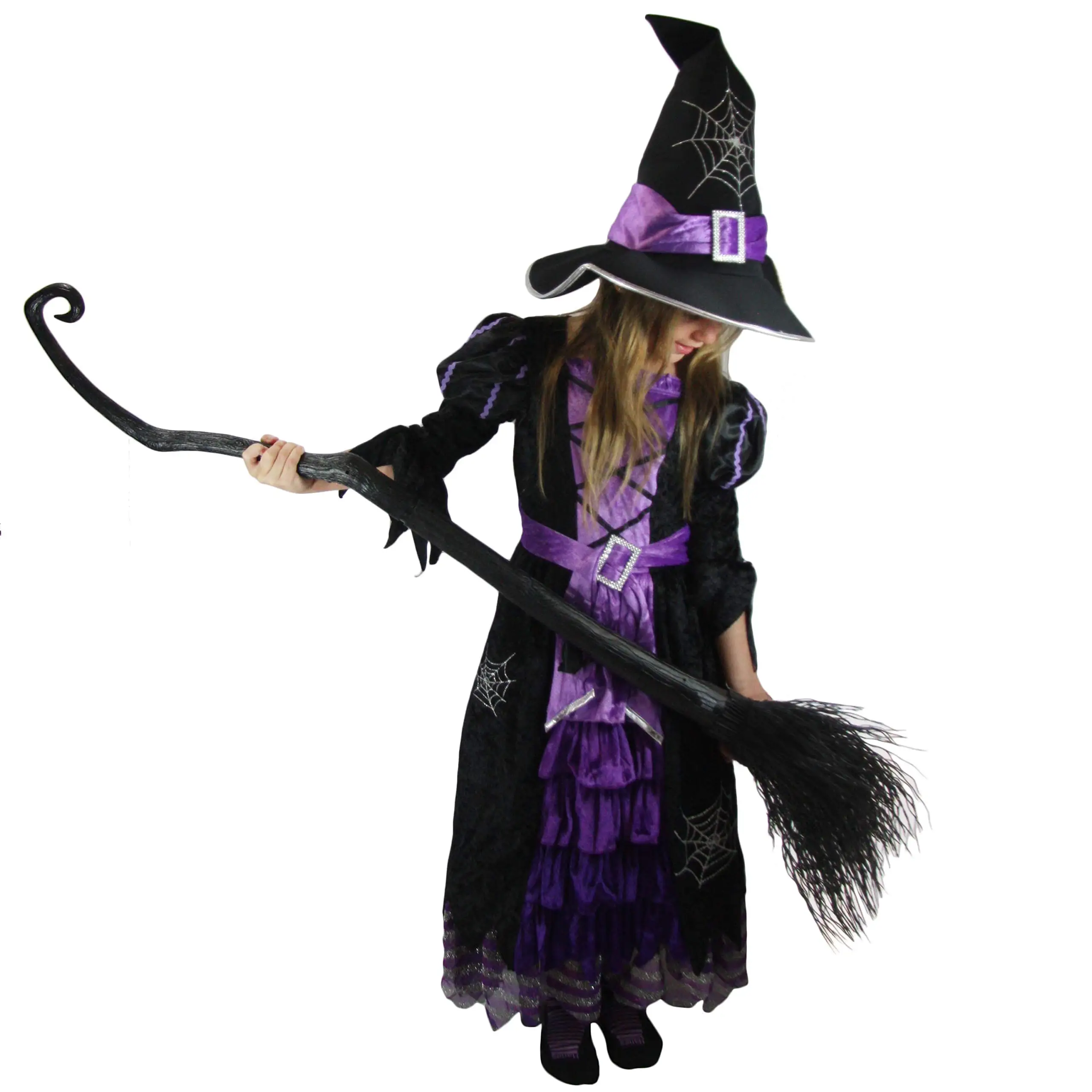 Spooktacular Creations Fairy Tale Witch Costume Deluxe Set with Broom for Girls Cute Witch Outfit Includes Hat And Robe